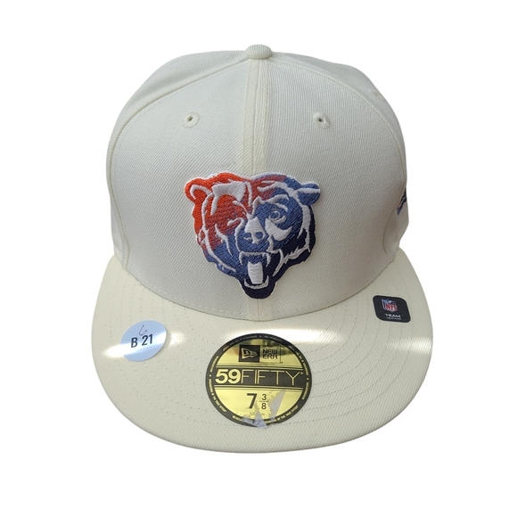 Men's Chicago Bears New Era Cream Chrome Color Dim 59FIFTY Fitted Hat Size 7 3/8 - Picture 1 of 7